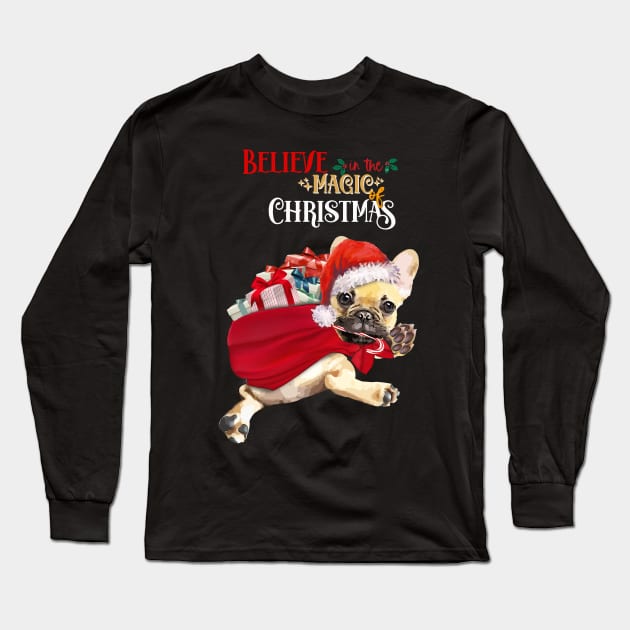 French Bulldog Frenchie belive in magic of merry Christmas Long Sleeve T-Shirt by Collagedream